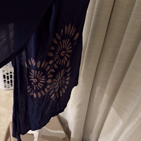 T Party Womens L Navy Pink Tie Dye Cardigan Top Boho Chic Hippie Flowy - Picture 2 of 8